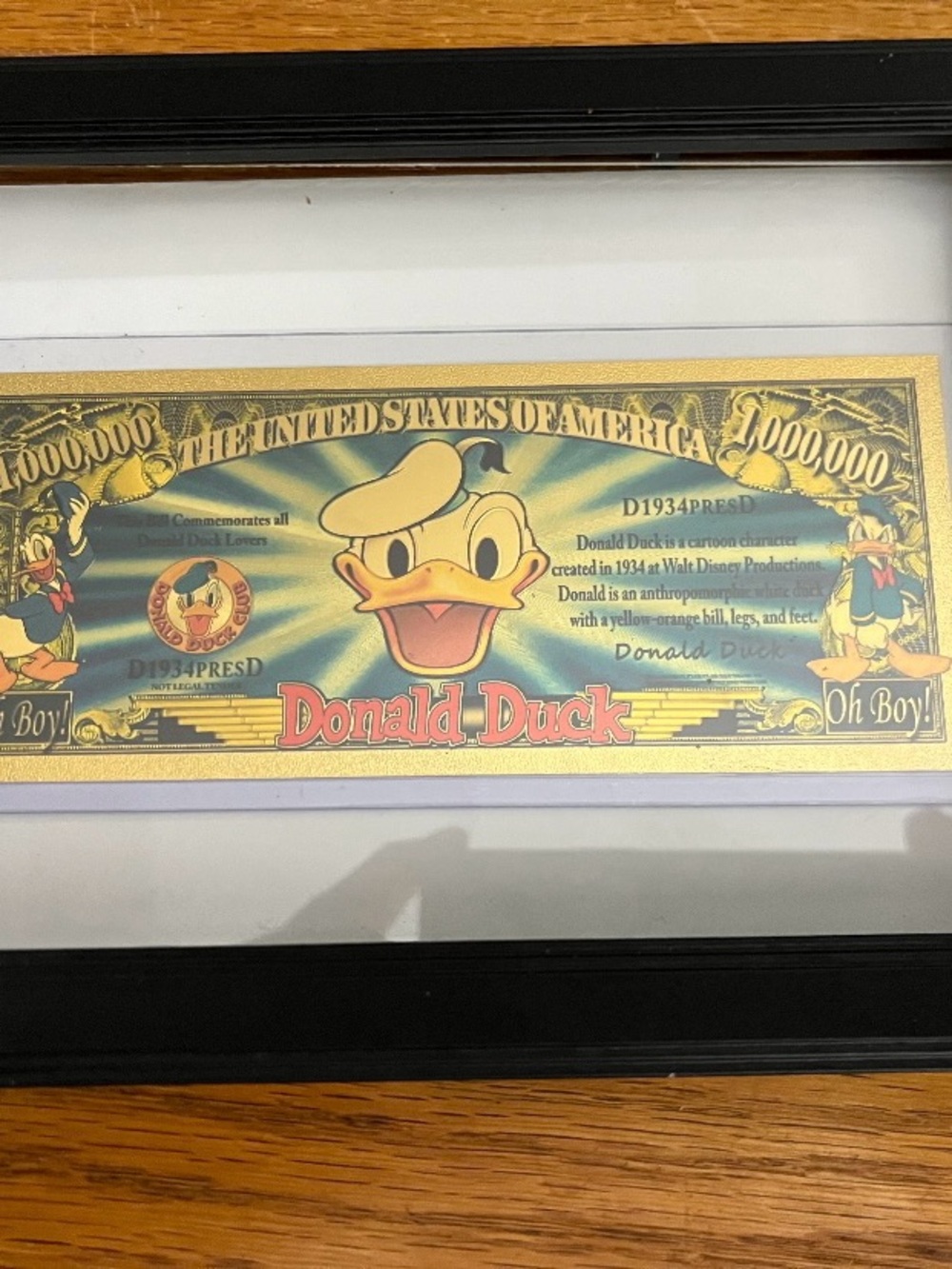 Disney Donald Duck Gold and Yellow Framed Collectible